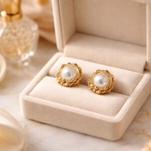 Elegant Gold and Pearl Stud Earrings
